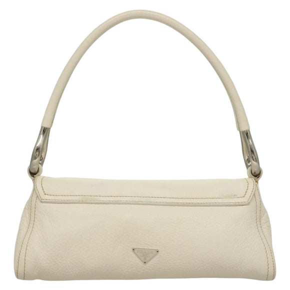 PRADA Shoulder Bag Leather White Silver Auth 132616V