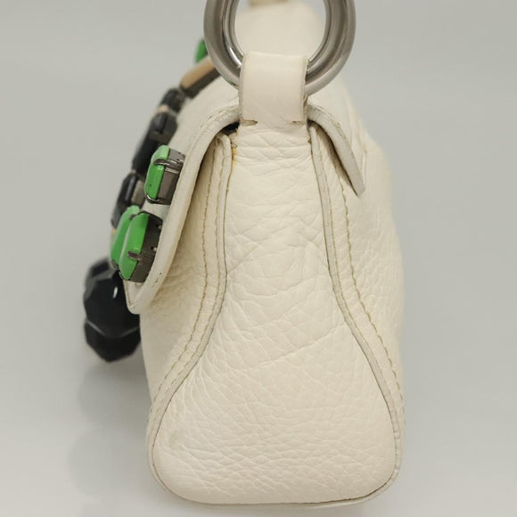 PRADA Shoulder Bag Leather White Silver Auth 132616V