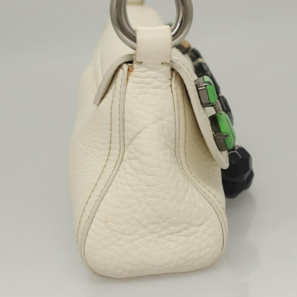 PRADA Shoulder Bag Leather White Silver Auth 132616V