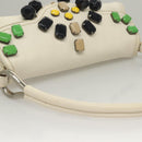 PRADA Shoulder Bag Leather White Silver Auth 132616V-8