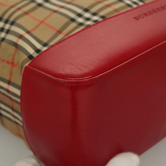 BURBERRY Nova Check Tote Bag Canvas Leather Beige Red gold Auth 132630