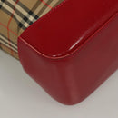 BURBERRY Nova Check Tote Bag Canvas Leather Beige Red gold Auth 132630-12