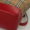 BURBERRY Nova Check Tote Bag Canvas Leather Beige Red gold Auth 132630-13