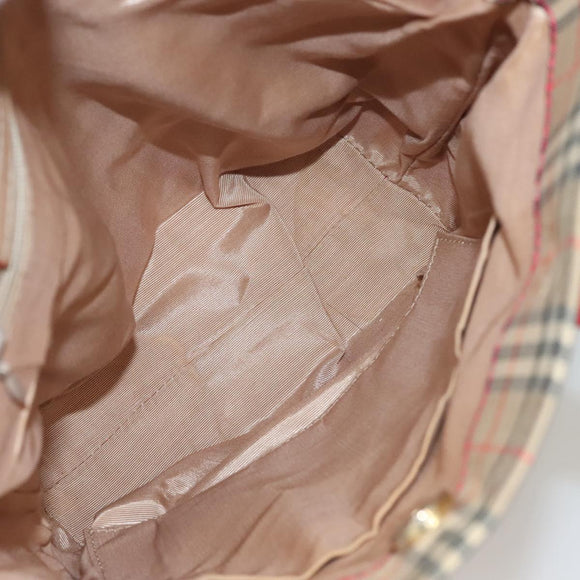 BURBERRY Nova Check Tote Bag Canvas Leather Beige Red gold Auth 132630