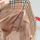 BURBERRY Nova Check Tote Bag Canvas Leather Beige Red gold Auth 132630-16
