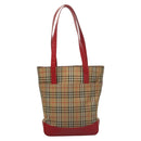 BURBERRY Nova Check Tote Bag Canvas Leather Beige Red gold Auth 132630-3