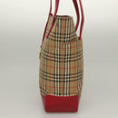 BURBERRY Nova Check Tote Bag Canvas Leather Beige Red gold Auth 132630-4