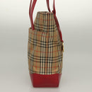 BURBERRY Nova Check Tote Bag Canvas Leather Beige Red gold Auth 132630-5