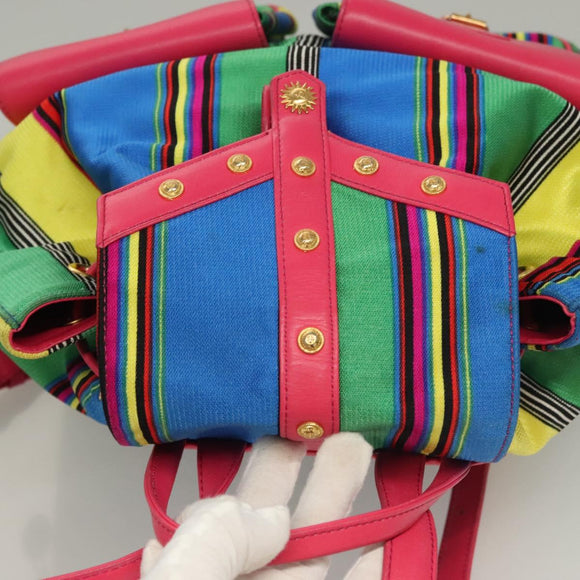 Gianni Versace Backpack Nylon Leather Multicolor Pink gold Auth 132634