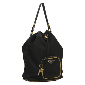 PRADA Hand Bag Nylon Black Gold Auth 132686V