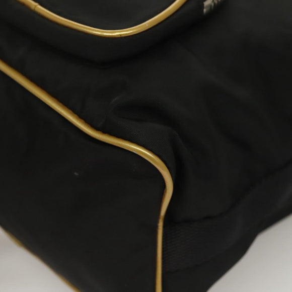 PRADA Hand Bag Nylon Black Gold Auth 132686V