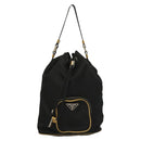 PRADA Hand Bag Nylon Black Gold Auth 132686V-2