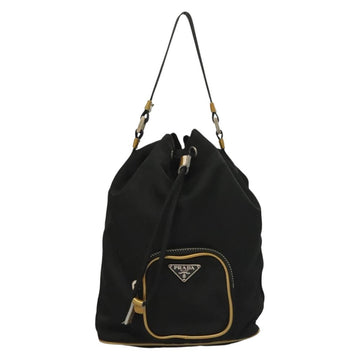 PRADA Hand Bag Nylon Black Gold Auth 132686V - 0