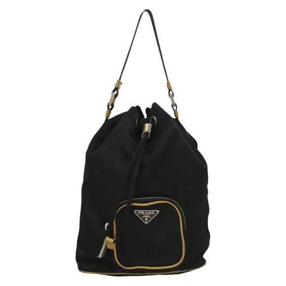 PRADA Hand Bag Nylon Black Gold Auth 132686V