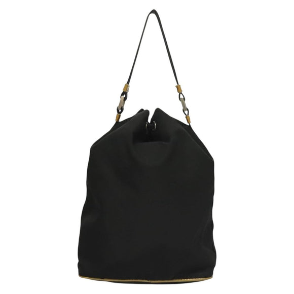 PRADA Hand Bag Nylon Black Gold Auth 132686V