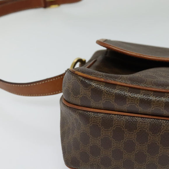 CELINE Macadam Canvas Shoulder Bag PVC Leather Brown Gold Auth 132689