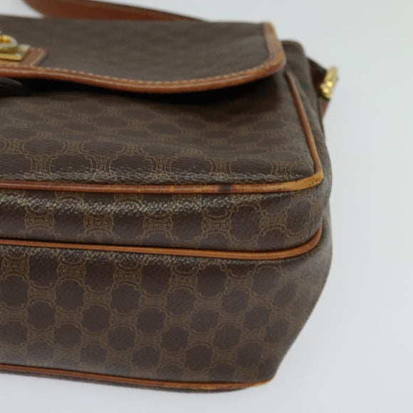 CELINE Macadam Canvas Shoulder Bag PVC Leather Brown Gold Auth 132689