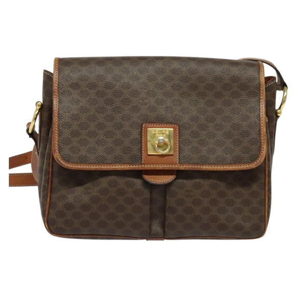 CELINE Macadam Canvas Shoulder Bag PVC Leather Brown Gold Auth 132689