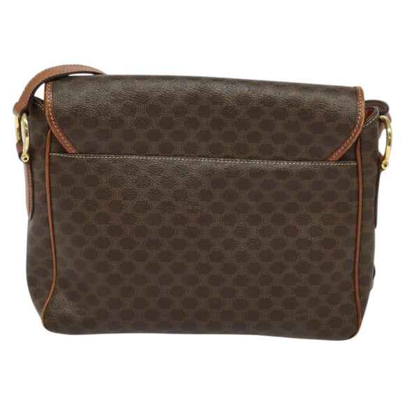 CELINE Macadam Canvas Shoulder Bag PVC Leather Brown Gold Auth 132689