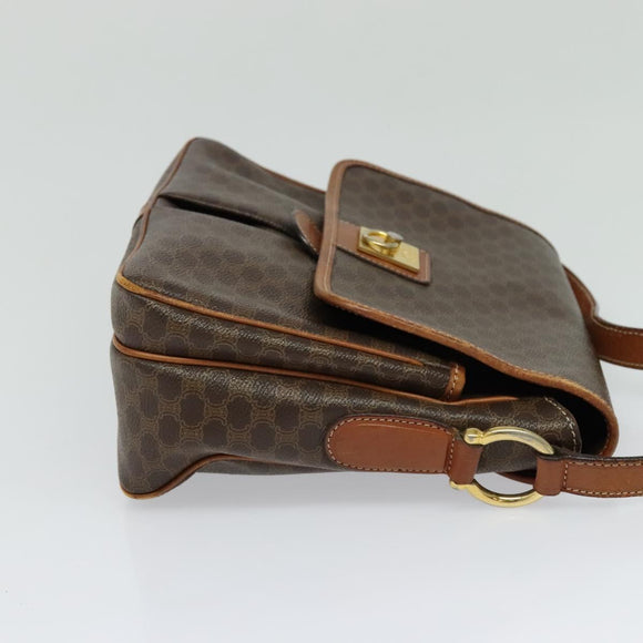 CELINE Macadam Canvas Shoulder Bag PVC Leather Brown Gold Auth 132689