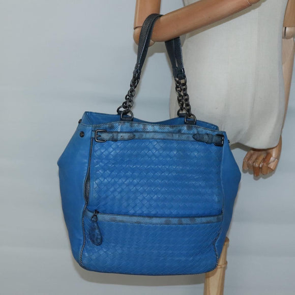 BOTTEGA VENETA INTRECCIATO Tote Bag Leather embossed Blue Auth 132702