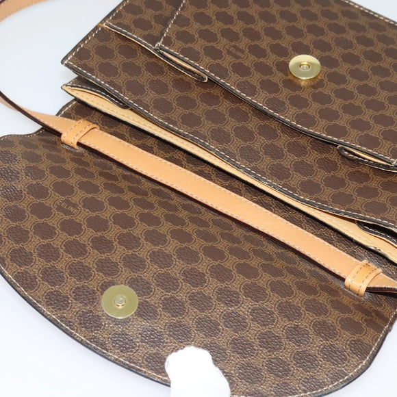 CELINE Macadam Canvas Shoulder Bag PVC Leather Brown Gold Auth 132703