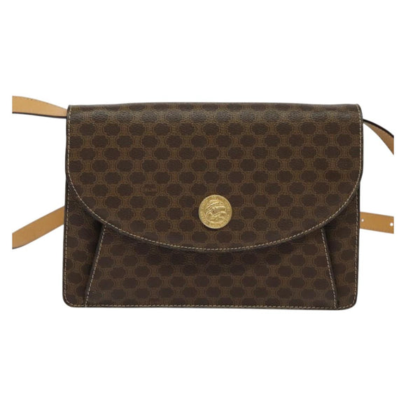 CELINE Macadam Canvas Shoulder Bag PVC Leather Brown Gold Auth 132703