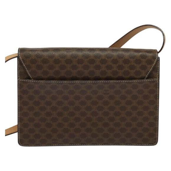 CELINE Macadam Canvas Shoulder Bag PVC Leather Brown Gold Auth 132703