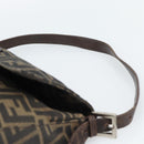 FENDI Zucca Canvas Mamma Baguette Shoulder Bag Black Brown Silver Auth 132708-10
