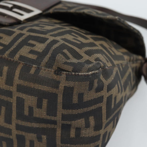 FENDI Zucca Canvas Mamma Baguette Shoulder Bag Black Brown Silver Auth 132708