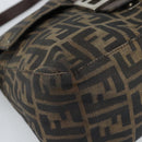 FENDI Zucca Canvas Mamma Baguette Shoulder Bag Black Brown Silver Auth 132708-13