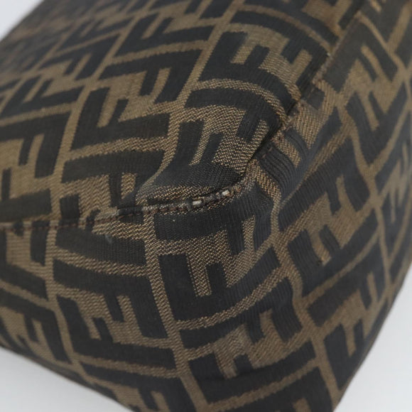 FENDI Zucca Canvas Mamma Baguette Shoulder Bag Black Brown Silver Auth 132708
