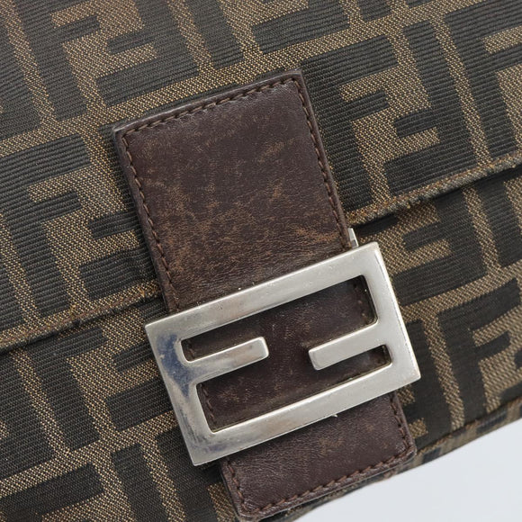 FENDI Zucca Canvas Mamma Baguette Shoulder Bag Black Brown Silver Auth 132708
