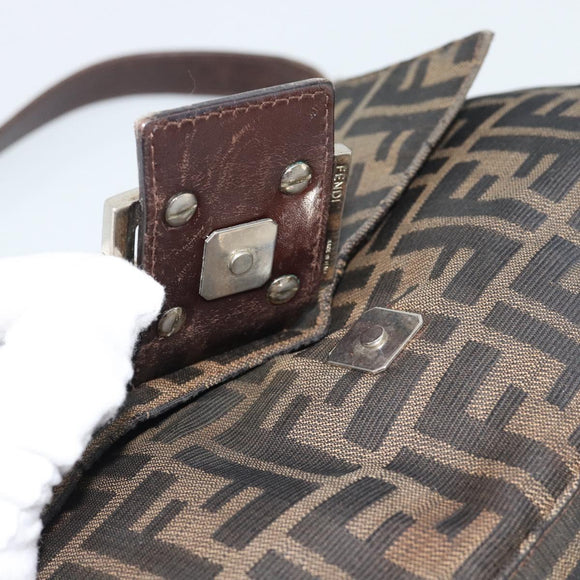 FENDI Zucca Canvas Mamma Baguette Shoulder Bag Black Brown Silver Auth 132708