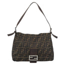 FENDI Zucca Canvas Mamma Baguette Shoulder Bag Black Brown Silver Auth 132708-2