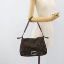 FENDI Zucca Canvas Mamma Baguette Shoulder Bag Black Brown Silver Auth 132708-26