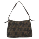 FENDI Zucca Canvas Mamma Baguette Shoulder Bag Black Brown Silver Auth 132708-3