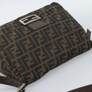FENDI Zucca Canvas Mamma Baguette Shoulder Bag Black Brown Silver Auth 132708-6