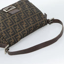 FENDI Zucca Canvas Mamma Baguette Shoulder Bag Black Brown Silver Auth 132708-7