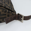 FENDI Zucca Canvas Mamma Baguette Shoulder Bag Black Brown Silver Auth 132708-8