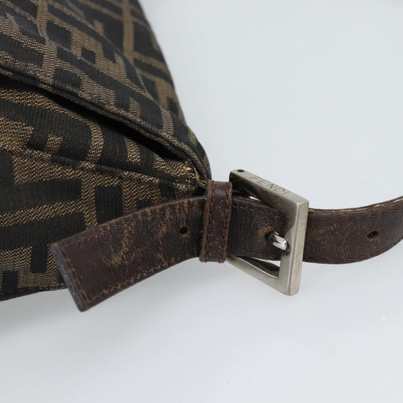 FENDI Zucca Canvas Mamma Baguette Shoulder Bag Black Brown Silver Auth 132708