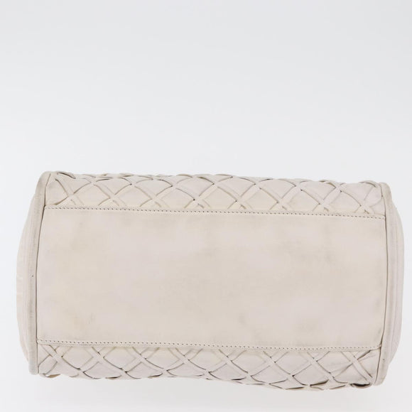 CHANEL Chain Hand Bag Leather White Silver CC Auth 132723