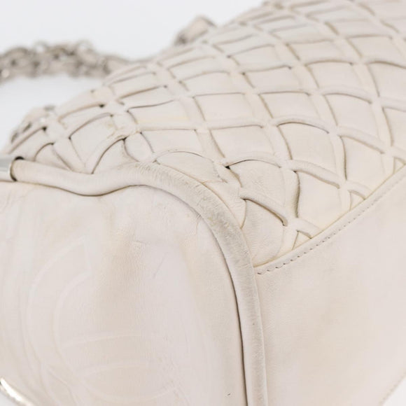 CHANEL Chain Hand Bag Leather White Silver CC Auth 132723