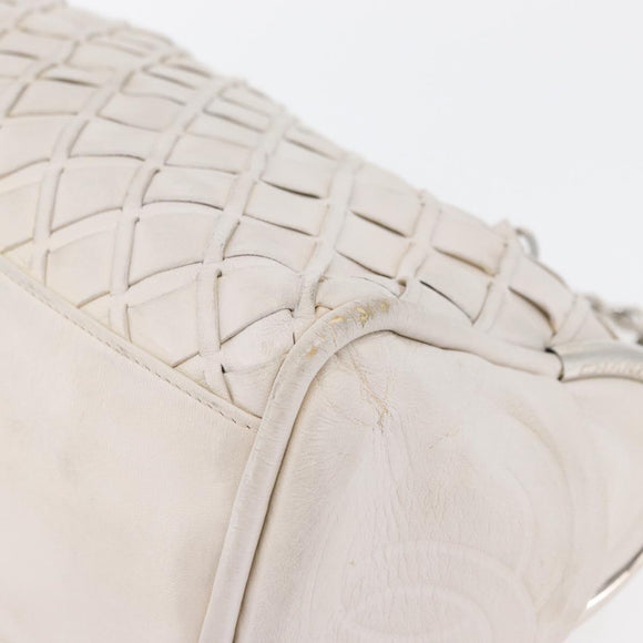 CHANEL Chain Hand Bag Leather White Silver CC Auth 132723