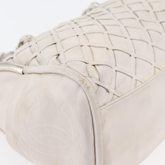 CHANEL Chain Hand Bag Leather White Silver CC Auth 132723