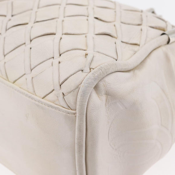 CHANEL Chain Hand Bag Leather White Silver CC Auth 132723