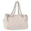 CHANEL Chain Hand Bag Leather White Silver CC Auth 132723-1