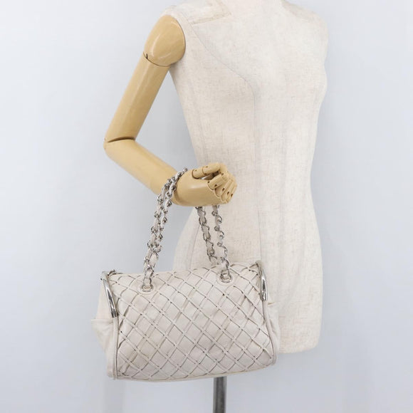 CHANEL Chain Hand Bag Leather White Silver CC Auth 132723