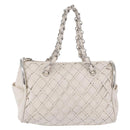 CHANEL Chain Hand Bag Leather White Silver CC Auth 132723-13