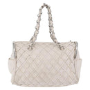 CHANEL Chain Hand Bag Leather White Silver CC Auth 132723-2